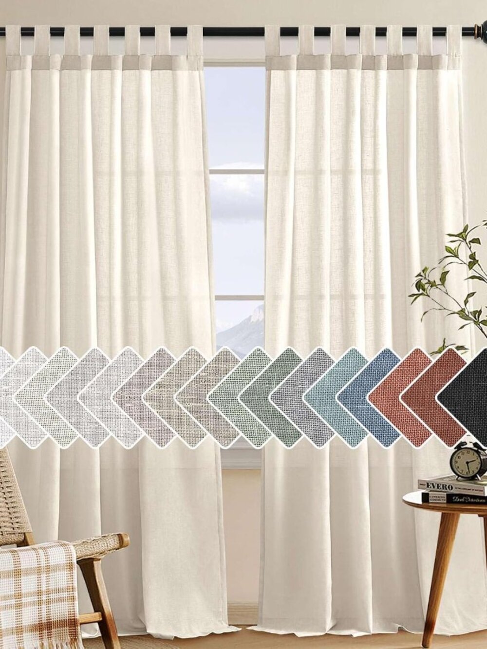 Linen Curtains Natural Linen Blended Tab Top Window Treatments Panels Drapes for